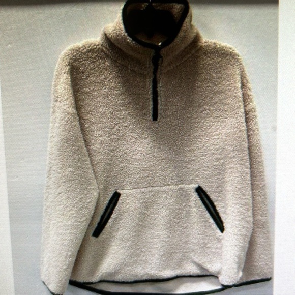 Barbour       popover fleece size 8 cream‎ color olive green accents - Picture 11 of 11